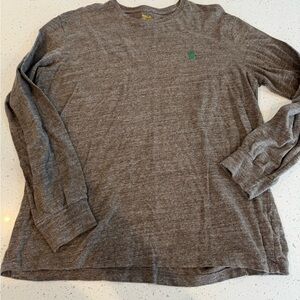 L Mens Polo Ralph Lauren Shirt Brown Long Sleeve Cotton Large Logo Winter Fall